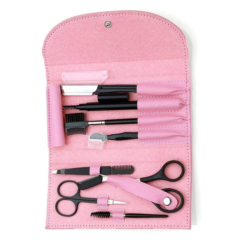 8PCS/SET Eyebrow Shaping Perfecting Kit with Leather Bag (pink)